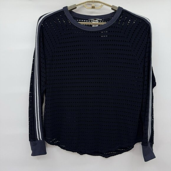Hard Tail Sweater‎ Pullover Sz Medium Navy Open Knit Racing Stripe Sleeves NWT - Picture 1 of 7